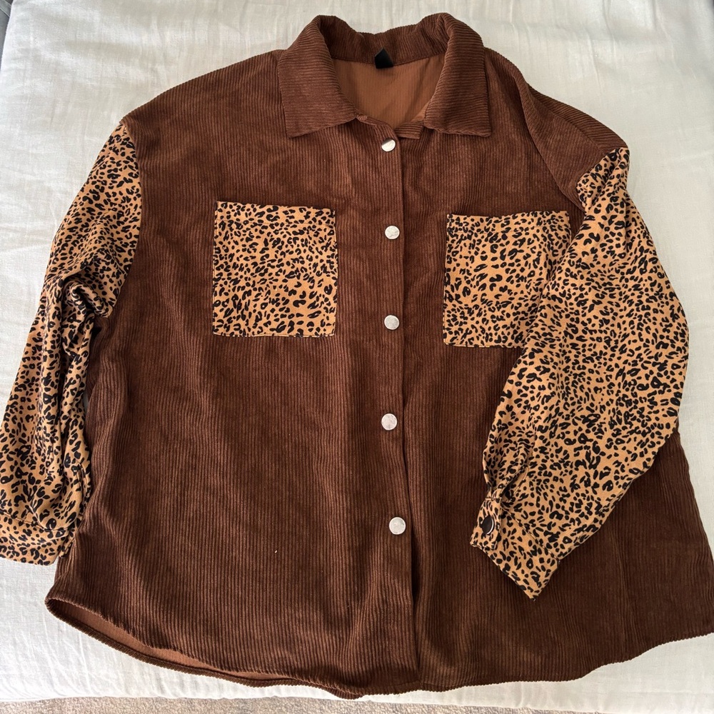 SHEIN L button up cheetah brown